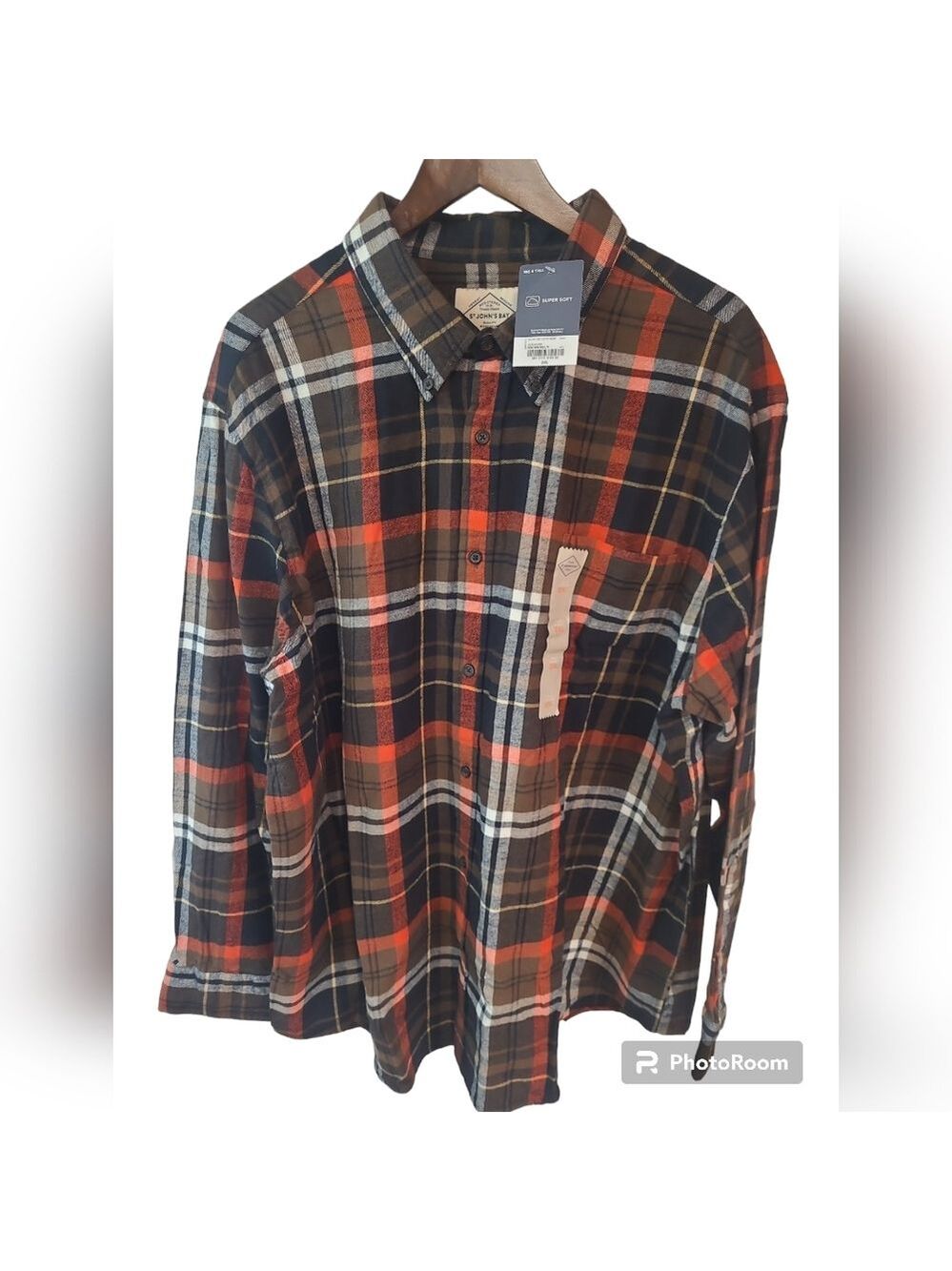 St. John's Bay Men's Long Sleeve Plaid Flannel Shirt Big And Tall Size 2XL